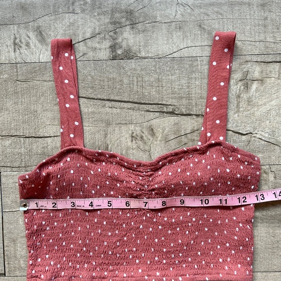 Pacsun Lottie Moss Pink White Polkadot Smocked Crop Top Festival Boho Retro MED - Picture 7 of 15